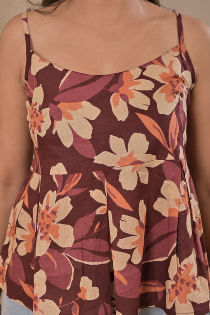 Women’s Summer Floral Peplum Top – Maroon
